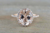 2ct Oval Cut Morganite Engagement Ring 14k Rose Gold Finish Diamond Accents Halo