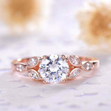 1.5ct Round Cut Diamond Engagement Ring Floral Leaf Solitaire 14k Rose Gold Over