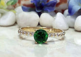 1.2ct Round Cut Green Emerald Solitaire with Accent Ring 14k Yellow Gold Finish