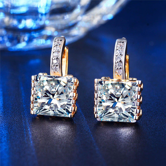 2.5Ct Princess Cut Diamond Accent Solitaire Drop Earrings 14K Yellow Gold Finish