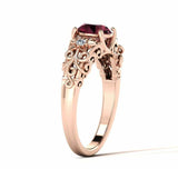 1.6ct Round Cut Red Garnet Floral Filigree Solitaire Ring 14k Rose Gold Finish