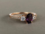 2ct Oval Cut Purple Amethyst Three Stone Engagement Ring 14k Rose Gold Finish