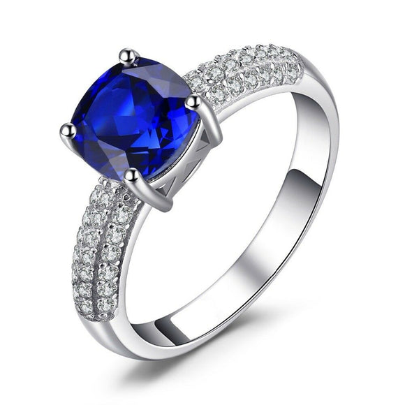 1.7Ct Cushion Cut Blue Sapphire Engagement Ring Solitaire 14k White Gold Finish