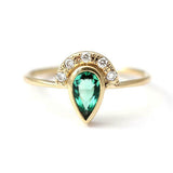 1ct Pear Cut Green Emerald Engagement Ring 14k Yellow Gold Finish Queen Crown