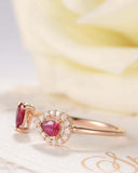 1ct Pear Cut Pink Ruby Diamond Halo Open Cuff Engagement Ring 14k Rose Gold Over