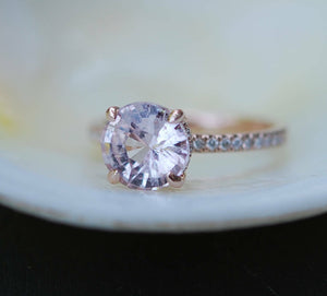 1.4ct Round Peach Morganite Diamond Accent Engagement Ring 14k Rose Gold Finish