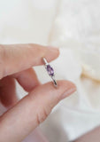 0.21ct Marquise Cut Purple Amethyst Trilogy Minimalist Ring 14k WhiteGold Finish