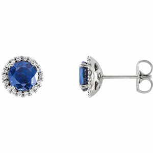 0.5ct Round Cut Blue Sapphire Cluster Stud Earrings Women 14k White Gold Finish