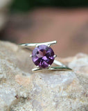 1ct Engagement Ring Round Purple Amethyst Bypass Solitaire 14k White Gold Finish