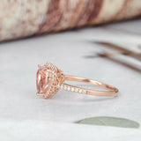 1.5ct Heart Cut Peach Morganite Engagement Ring Diamond Halo 14k RoseGold Finish