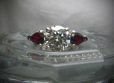 2ct Round Cut Diamond Trilogy Engagement Ring 14k White Gold Finish Ruby Accents