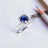 1.4ct Round Cut Blue Sapphire Engagement Ring Halo Solitaire 14k White Gold Over