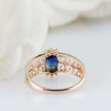 1.5ct Oval Cut Blue Sapphire Filigree Crown Open Shank Ring 14k Rose Gold Finish