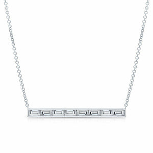 3Ct Baguette Cut Diamond Horizontal Bar Pendant with Chain 14K White Gold Finish