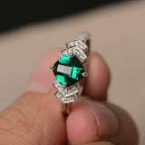 2ct Cushion Cut Green Emerald Proposal Engagement Ring 18k White Gold Finish