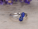 1ct Pear Blue Sapphire Engagement Ring Two Stone Split Shank 14k White Gold Over