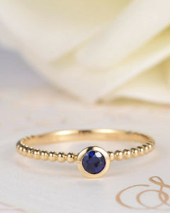 1ct Round Blue Sapphire Bezel Set Beaded Ball Solitaire Ring 14k YellowGold Over