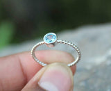 0.7ct Engagement Ring Round Cut Blue Topaz Twist Solitaire 14k White Gold Finish