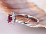 1.3ct Oval Cut Pink Ruby Halo Solitaire Engagement Ring 14k White Gold Finish