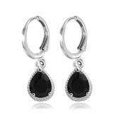 2Ct Pear Cut Black Diamond Solitaire Water Tear Drop Earring 14K White Gold Over