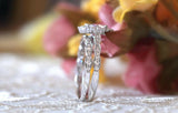 Halo Bridal Set Engagement Ring 2ct Round Cut Diamond 14k White Gold Finish