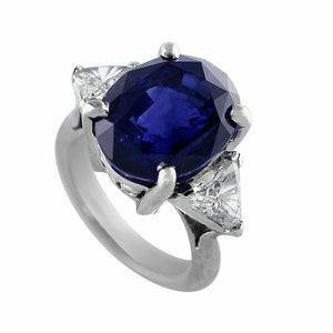 2.5Ct Oval Cut Blue Sapphire Trilogy Ring 14K White Gold Finish Trillion Accents