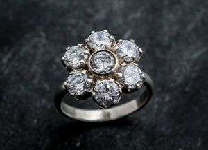 2.6ct Engagement Ring Round Cut Diamond Cluster Floral 14k White Gold Finish