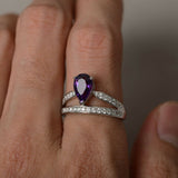 1.5ct Pear Cut Purple Amethyst Crown Design Engagement Ring 18k WhiteGold Finish