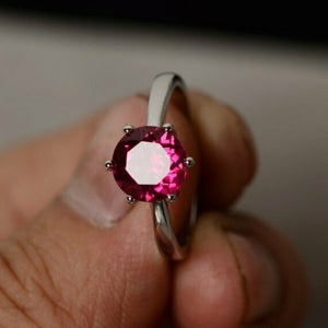 0.5ct Round Cut Pink Ruby Engagement Ring 14k White Gold Finish Solitaire Women