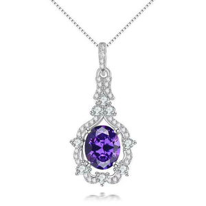 2ct Purple Amethyst Pendant Oval Vintage Inspired 14k White Gold Finish NO CHAIN