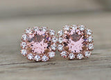 1ct Round Cut Champagne Morganite Floral Stud Earring Women 14k Rose Gold Finish