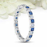 2ct Princess Cut Sapphire Wedding Band Full Eternity Milgrain 14k WhiteGold Over