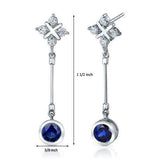 3Ct Round Blue Sapphire Diamond Vertical Drop Earrings 14K White Gold Finish