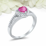 2.2ct Heart Cut Pink Ruby Engagement Ring Split Shank Halo 14k White Gold Finish