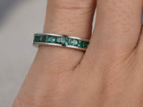 2.2ct Princess Cut Green Emerald Channel Set Eternity Band 14k White Gold Finish