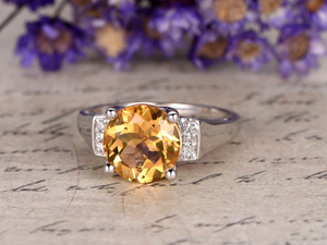 2ct Round Cut Yellow Citrine Stackable Women Engagement Ring 14k White Gold Over