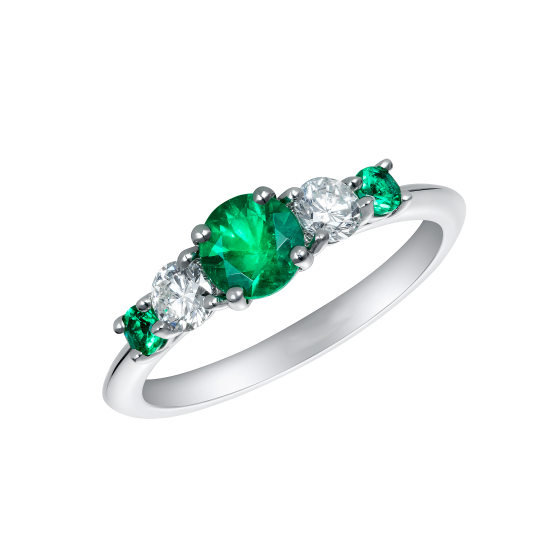 3Ct Round Green Emerald Alternate Diamond Engagement Ring 14K White Gold Finish