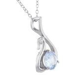 1ct Blue Aquamarine Pendant with Chain Round Cut Swan Design 14k White Gold Over