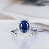 2.5ct Oval Cut Blue Sapphire Engagement Ring Halo Bridal Set 18k White Gold Over