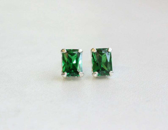 1.2ct Stud Earrings Radiant Cut Emerald Solitaire Design 14k White Gold Finish