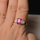 2ct Emerald Cut Pink Ruby Accent Solitaire Engagement Ring 14k White Gold Finish