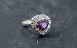 2.2ct Engagement Ring Heart Cut Purple Amethyst Diamond Halo 14k White Gold Over