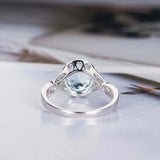 2ct Oval Cut Blue Aquamarine Halo Split Band Engagement Ring 14k White Gold Over