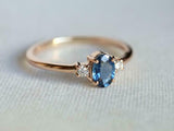 1ct Engagement Ring Oval Cut Blue Tanzanite Three Stone 14k Yellow Gold Finish