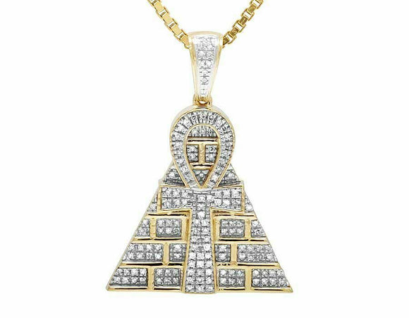 1.5ct Round Diamond Ankh Egyptian Pyramid Pendant 14k Yellow Gold Over NO CHAIN