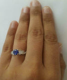 1.5ct Round Cut Blue Sapphire Floral Petal Solitaire Ring 14k White Gold Finish