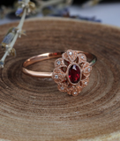 1.6ct Oval Cut Red Garnet Engagement Ring 14k Rose Gold Finish Vintage Milgrain