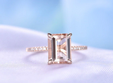 1.2ct Emerald Cut Peach Morganite Diamond Round Accents Ring 14k Rose Gold Over