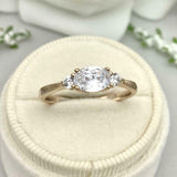 1ct Engagement Ring Oval Cut Diamond Round Accent Trilogy 14k Yellow Gold Finish