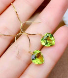 1ct Drop Earrings Heart Cut Green Peridot Solitaire 14k Yellow Gold Finish